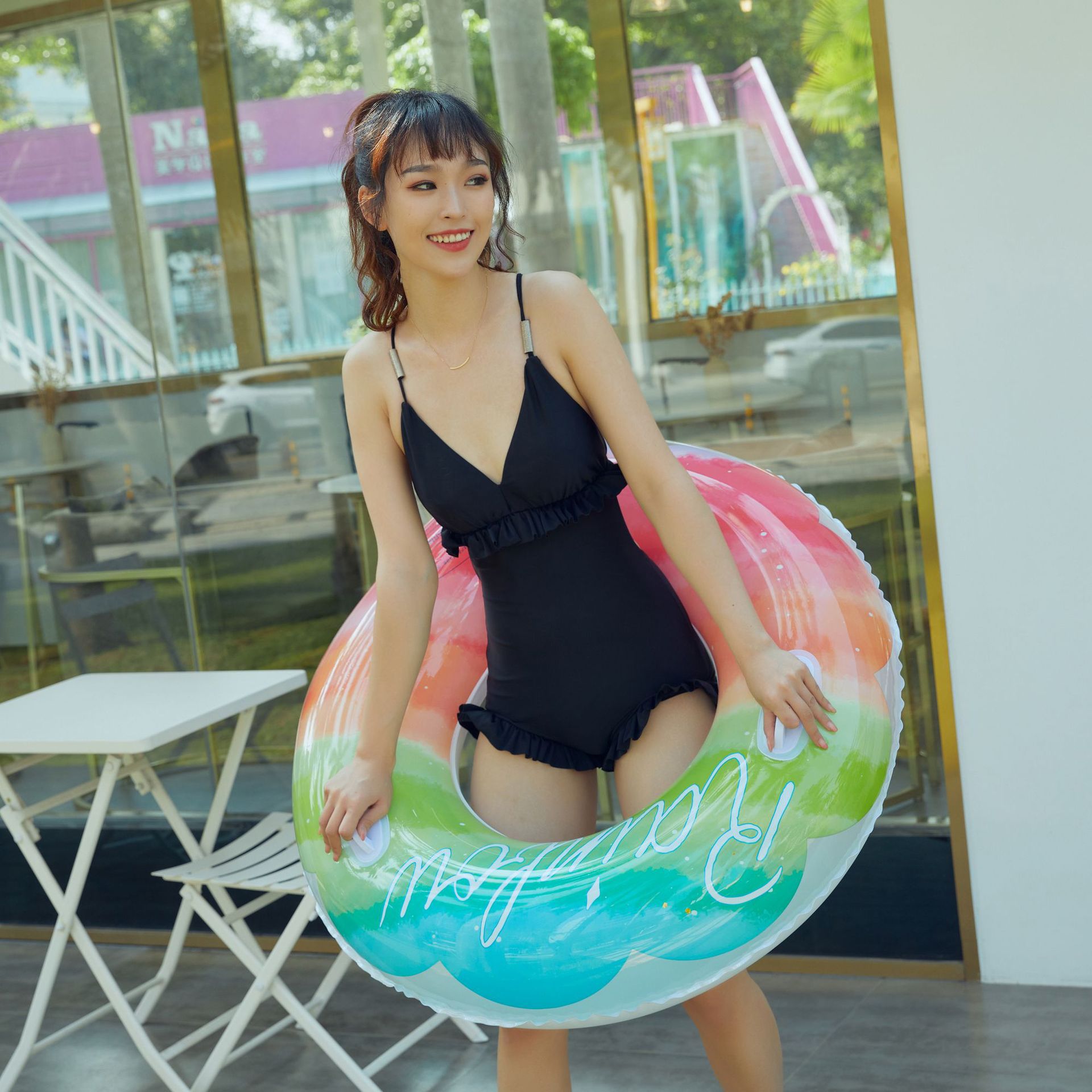 Color Swimming Ring Ins Net Red Wind Gradient Rainbow Flower Children&#39;s Swimming Ring Thickening Underarm Ring PVC Swimming Ring