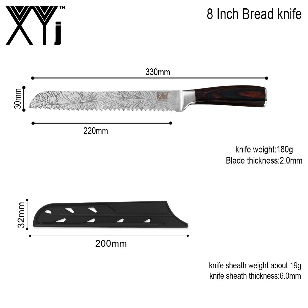 XYj Keuken Roestvrijstalen Mes Damascus Patroon Sharp Blade Chef Snijden Brood Hakken Santoku Utility Paring Messen: C 8 BREAD KNIFE