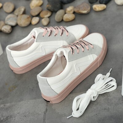 Kvinder fritidssko blandede farver snøre dame sneakers tenis feminino zapatillas deportivas mujer chaussure femme 35-40: Hvid lyserød / 38