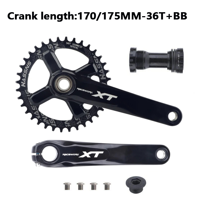 Mountain Bike Crankset 1x8/9/10/11/12Speed 170/175mm 32/34/36/38/40/42T Hollow four nails Chainring With Bottom Bracket BB68BB52: Navy Blue / 175mm
