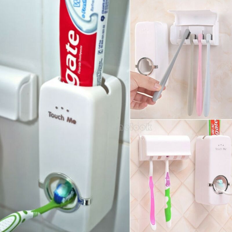 Automatic Squeezer Toothpaste Wall Mount Stand Plastic Toothbrush Dispenser Holder