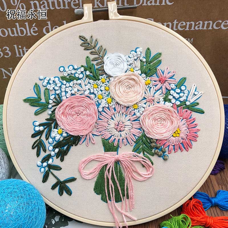 Holding Flowers Wedding Embroidery Kits Beginner Cross Stitch With Embroidery Hoops Embroidery Kits Ribbon Hand Craft Embroidery: 4