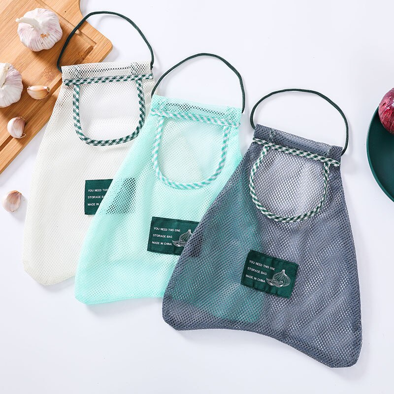 Sac de rangement suspendu pour légumes, oignons, pommes de terre, sac en maille respirant creux, sac de rangement en maille pour ail et gingembre