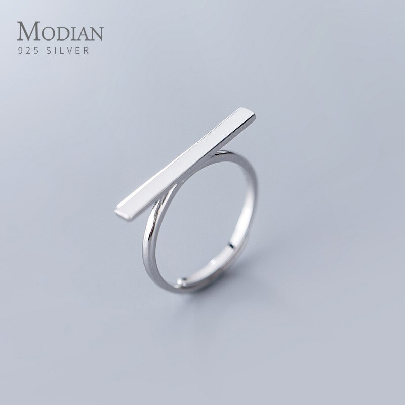 Modian Simple Geometric Open Adjustable Finger Ring for Women Authentic 925 Sterling Silver Line Ring Fine Jewelry