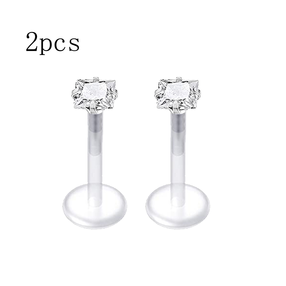 2pcs/8pcs 16G Clear Lip Rings Studs Plastic Labret Piercing Jewelry Push in Cartilage Earring Threadless Helix 6mm 8mm 10mm: WHITE / Gold-color