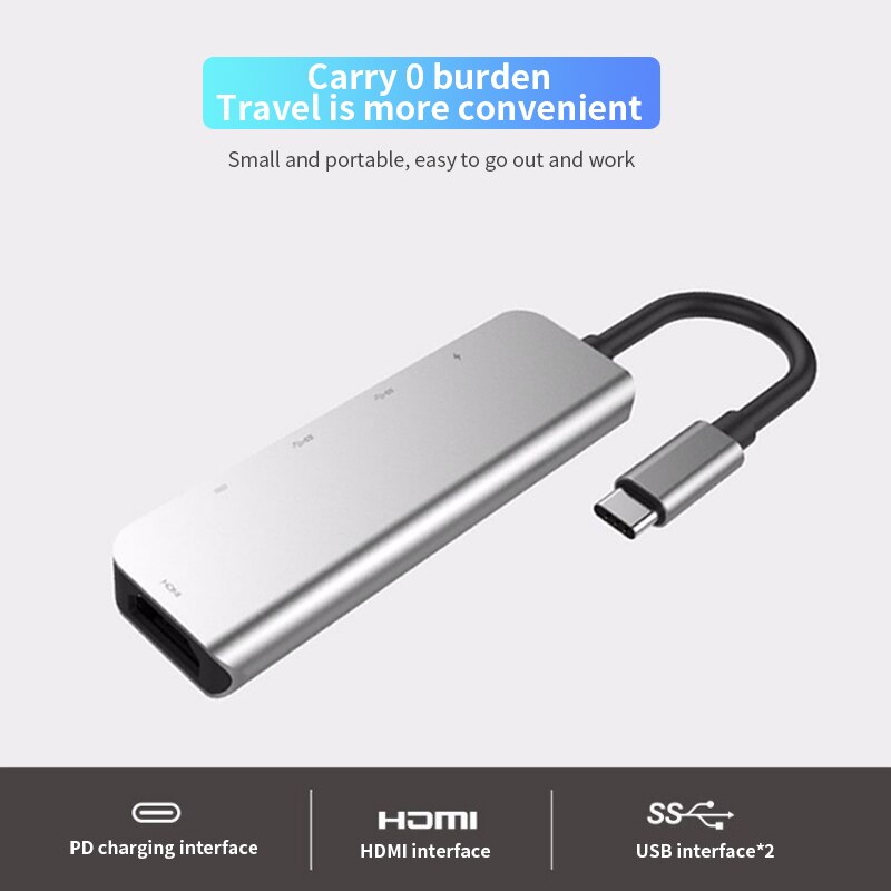 5 In 1 Docking Station Usb 3.0 Hdmi Ethernet Voor Macbook Pro Type-C Data Pd Poort Opladen Voor smartphone Imac Laptop Desktop