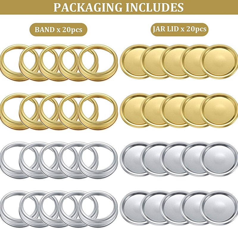 20-Piece Can Lid, Split Lid, Conventional Can Lid, Leak-Proof Storage Can Lid Compatible with Mason Jars