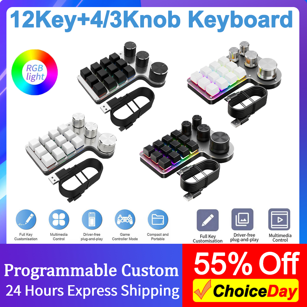 Wireless Bluetooth Programming Macro Custom Knob BT Keyboard RGB 12 Key Swap Shortcut Key Button Mechanical Gaming Keypad