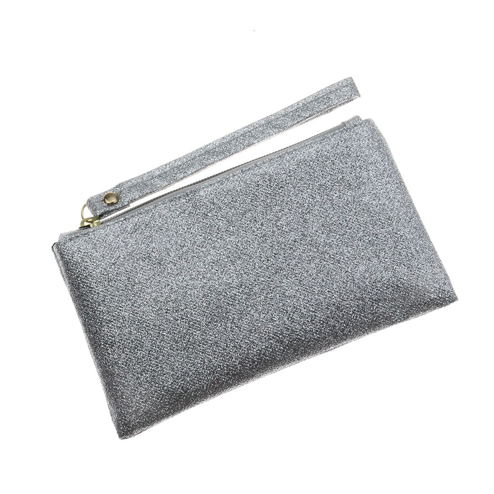 2019 nova moda feminina organizador de viagem saco mão zíper pequeno embreagem moeda telefone wristlet bolsas festa presentes casamento menina bolsa: Prata