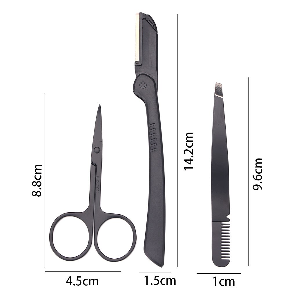 Pinzas negras para cejas, 1/3 Uds., pinzas de punta plana, tijeras curvas para nariz, eliminación de pestañas, vello de cejas, juego de maquillaje de acero inoxidable