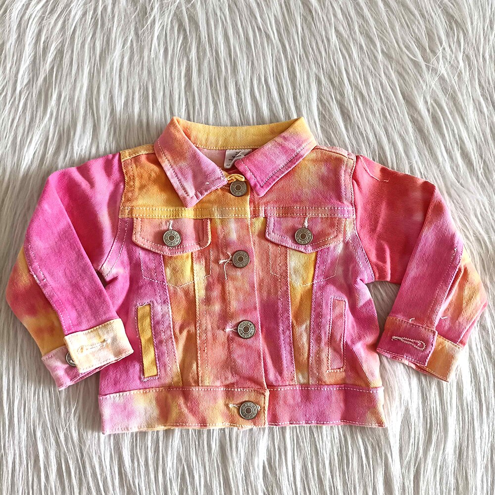 style children coat boy and girls fall denim jacket baby kids tie-dye jacket