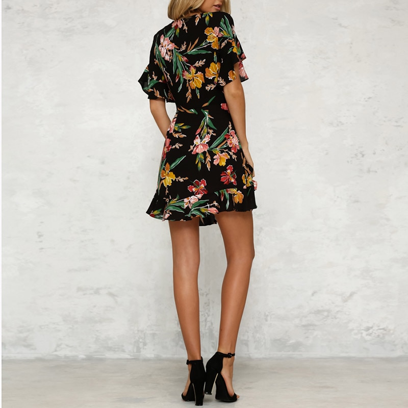 Summer Dress Women Strap Floral Print Beach A Line Ruffles Ladies Costume Femme Clothes Mini Dresses ropa mujer