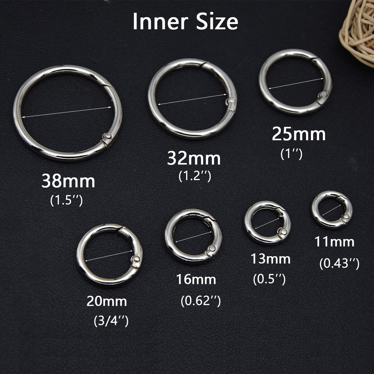 Anillo redondo de Metal de 5 piezas, llavero con hebilla de resorte, joyería artesanal que se puede abrir, mosquetón redondo, broche para bolso