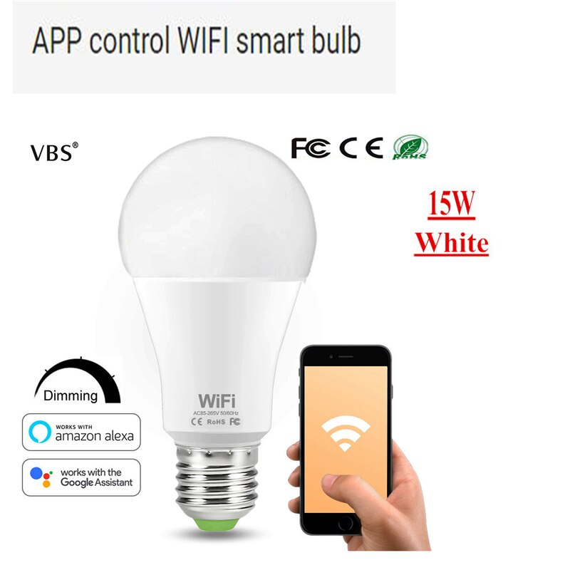 Ampoule intelligente rvb 15W E27 lampe à LED, commande par application Bluetooth, commande à distance IR, 5W, 10W, rgbw ww, 85-265V, pour la maison: Wifi W 15W