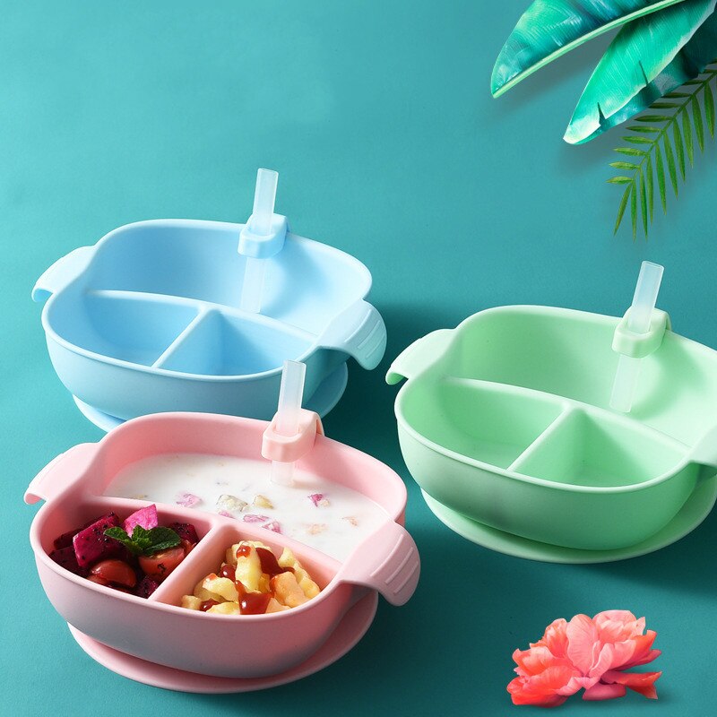 Baby Dinner Plate Integrated Children's Dinner Plate Grid Plate Infant Silicone Supplementary Food Plate Desktop Plate