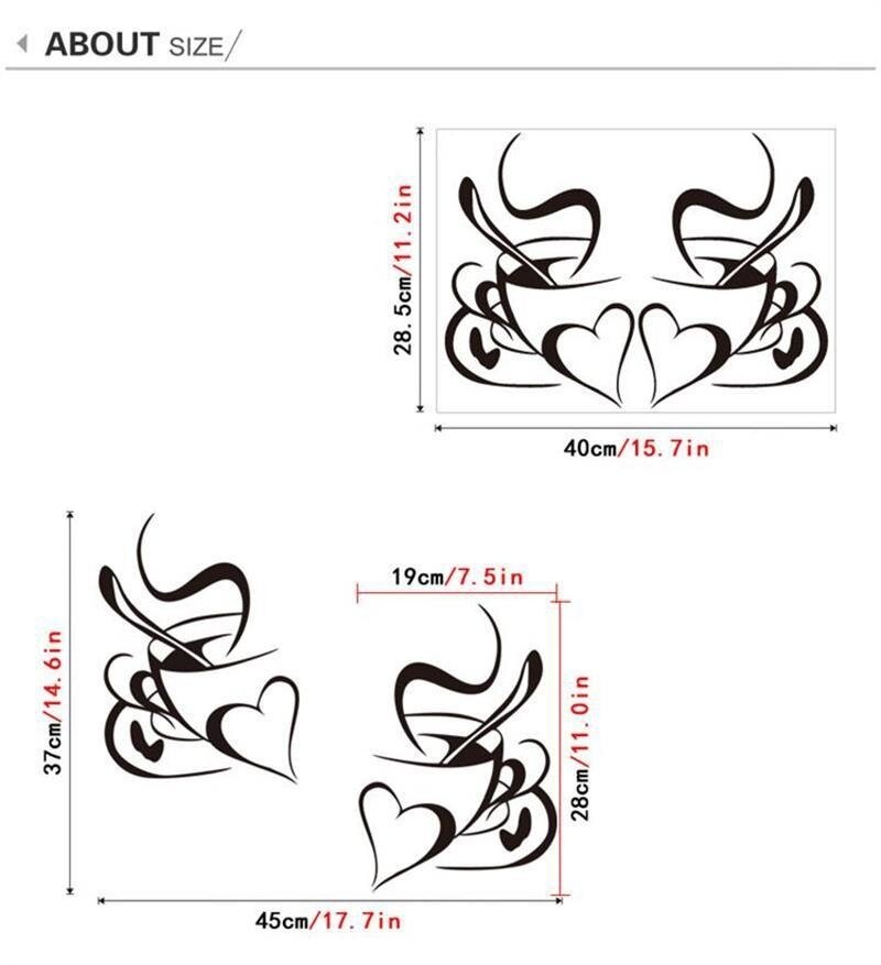 PVC Wall Sticker coffee cup heart pattern Living room Kitchen Coffee Shop Wallpaper Window Furniture Posters Xmas Year Decor