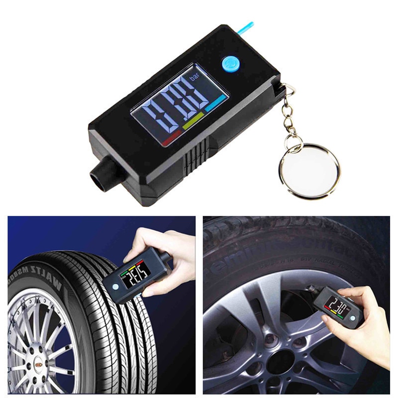 2-in-1 Mini Electronic Digital Display Tire Gauge Keychain Automobile High Precision Tread Depth Tire Pressure Gauge