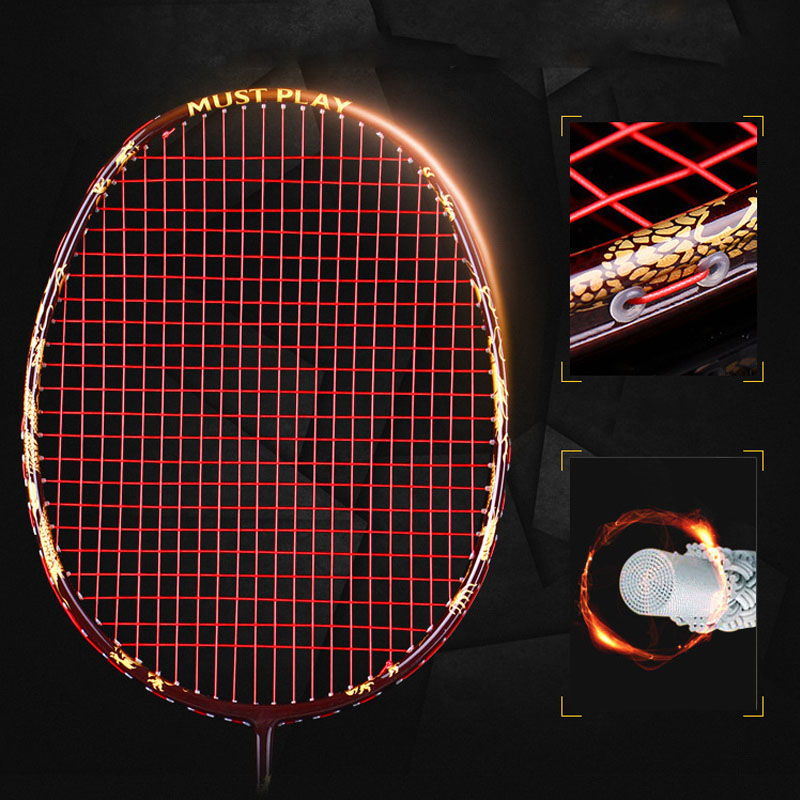 Badmintonracket van volledig carbon met t-kop, offensief trainingsracket en dragon badminton enkelschots racket.
