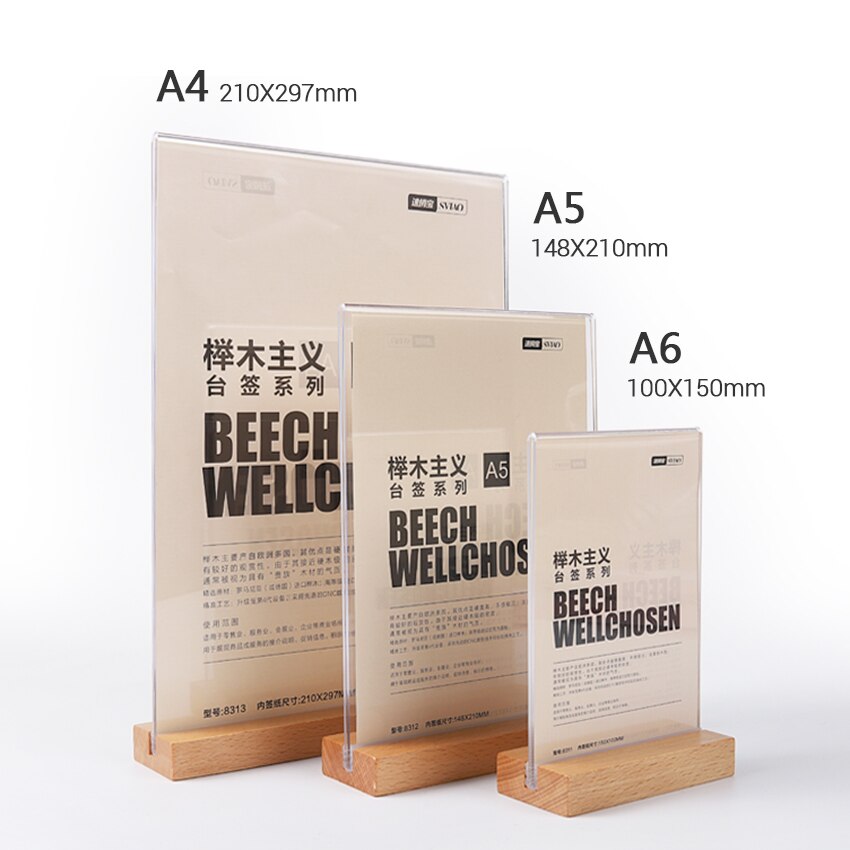 sviao L T shaped Sign Holder with Wood Base A4 A5 A6 Table Menu Holder