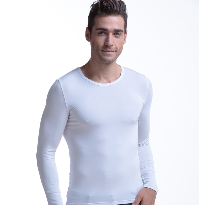 Men Undershirts Modal Underwear Sleepwear Muscle Tight Fitness Shirts Autumn Spring Long Sleeve Pajamas Plus Size Camisetas 3XL: White / XL