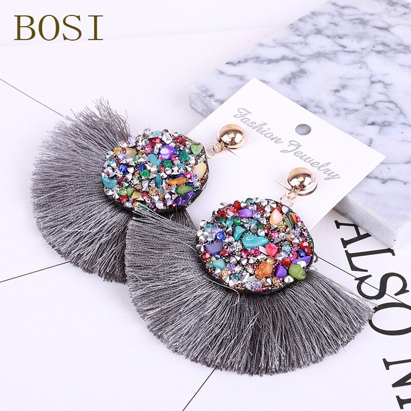 Tassel Earrings Bohemian Crystal Handmade Women Statement Luxury Long Earring jewelry Geometric Fringe Big stone: 3