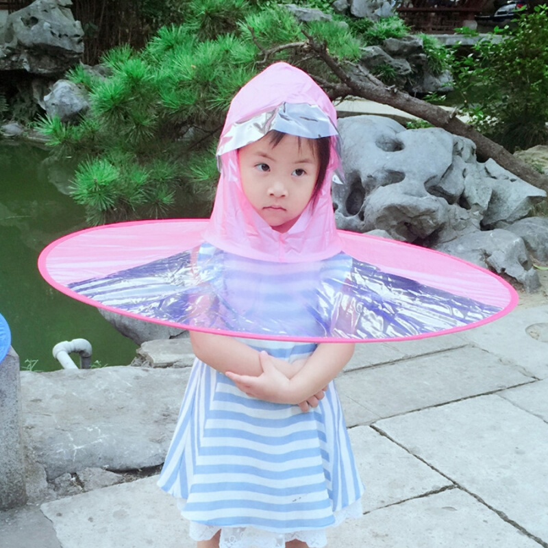 1pc Folding Transparent Umbrella Lightweight Waterproof UFO Rain Hat Kids Transparent Umbrella Flexible Hands Free