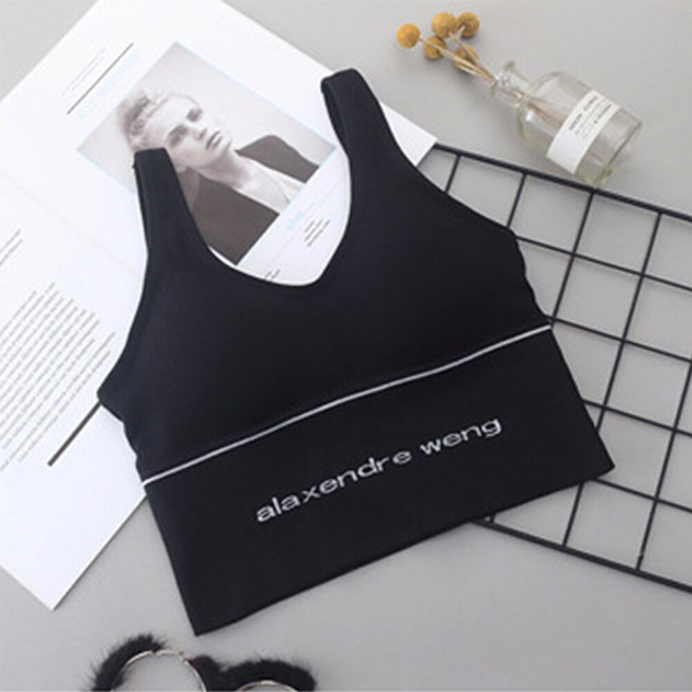 Summer Seamless Sports Bra Letter U-Shape Back Beauty Tank Tops Women Shockproof Athletic Wirefree Fitness Top: black