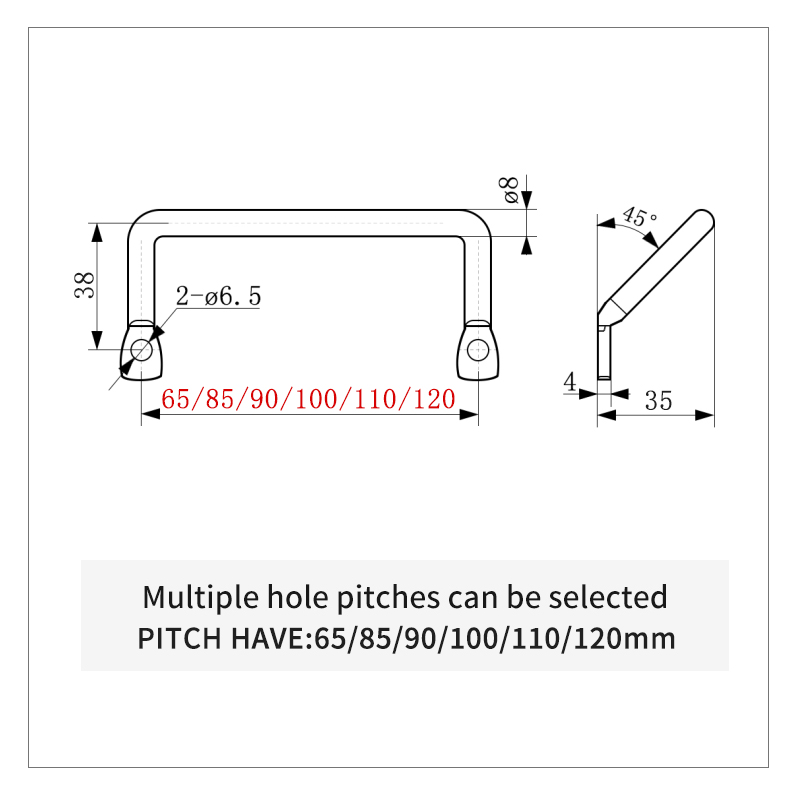 304 stainless steel round bar bending angle flat head inclined handle industrial cabinet door handle equipment handle