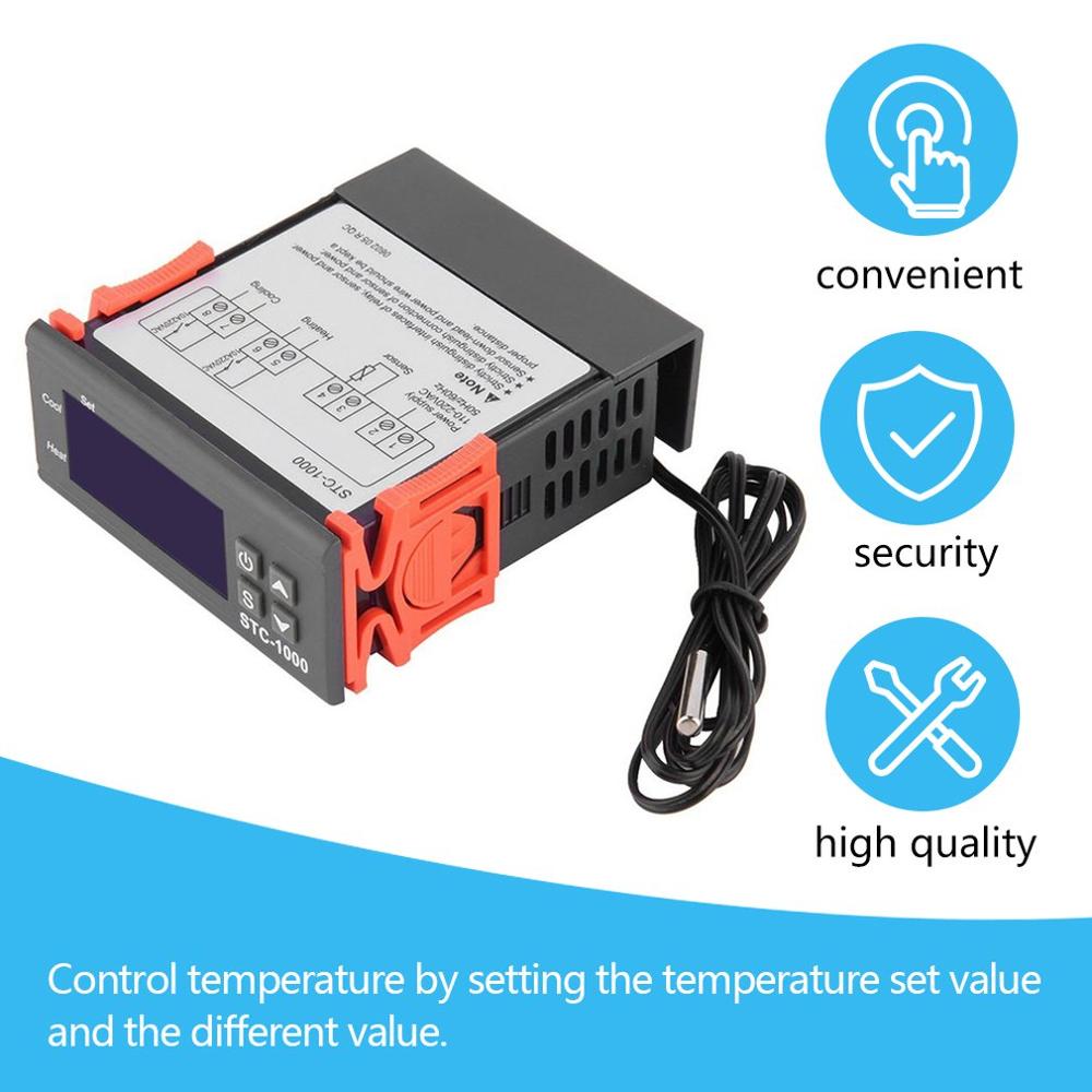 Black Digital STC-1000 All-Purpose Temperature Controller Thermostat With Sensor Temperature Instrument Diagnostic Tool
