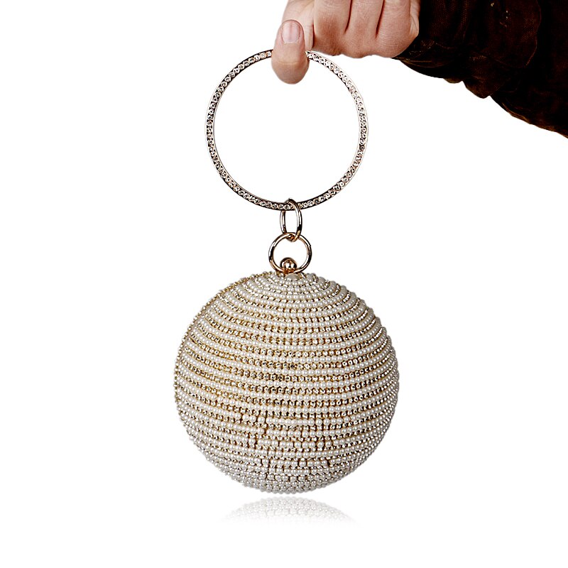 Single Polyester Wristlets Hasp Beading Versatile Circular Shaped Women Bead Clutch Bags Diamonds Party Bag Diamonds Evening Bag