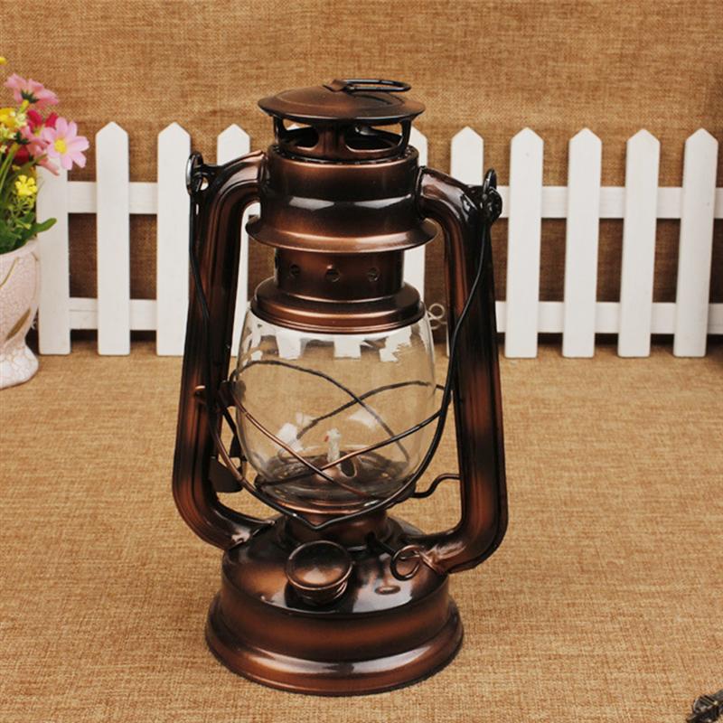Lámpara de queroseno clásica Vintage nostálgica, farol Retro de parafina, luz de emergencia salvaje para campo de 24,5 cm de altura, 1 ud.