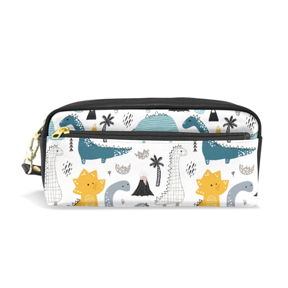 Dinosaur print PU leather Pencil Case School Pencil Case for Boy Girl Simple Large-capacity Pencil Cases Stationery Cosmetic Bag