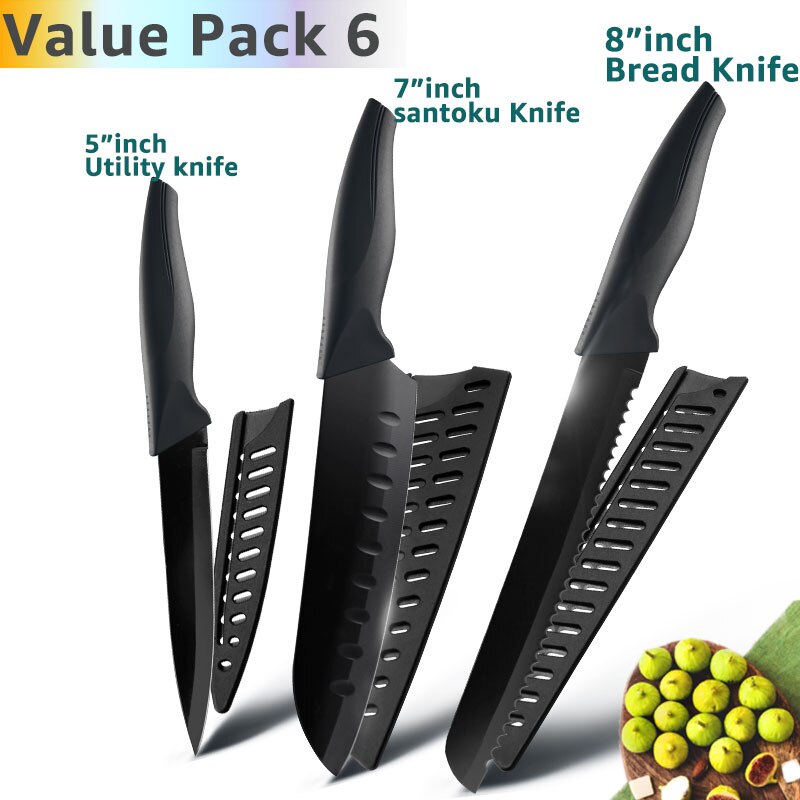 Küche Messer 3,5 5 7 8 zoll 1-6 einstellen Koch Edelstahl Nicht Stock Klinge X50CrMov15 Brot Schneidemaschine Dienstprogramm Santoku Messer: Wert Pack 6