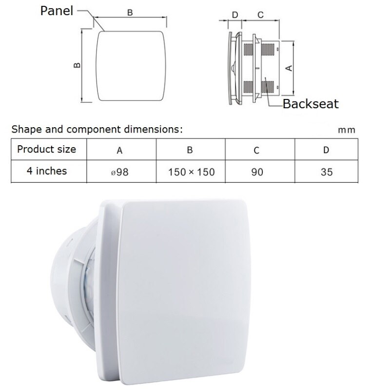 4 & 6 tommer ventilationsventilator lav støj 220v hjem badeværelse køkken soveværelse toilet væg stille: 4 tommer