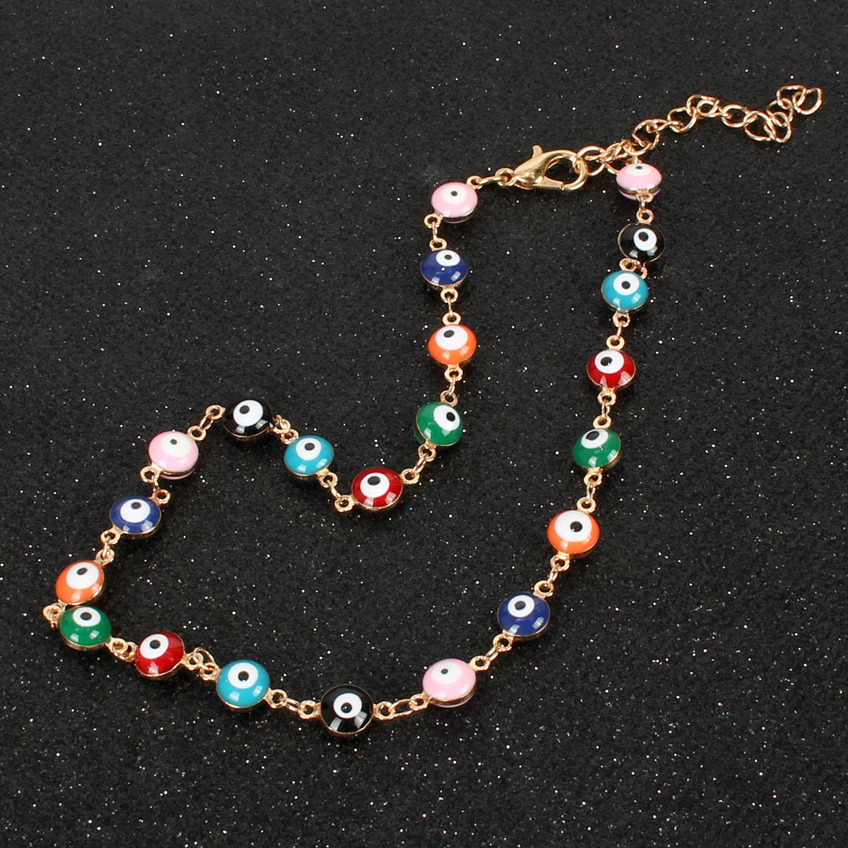 Enamel evil eye choker necklace, multicolor round beads, religious necklace, gold color, silver color, 32cm(12 5/8 , long, , 1 pieces