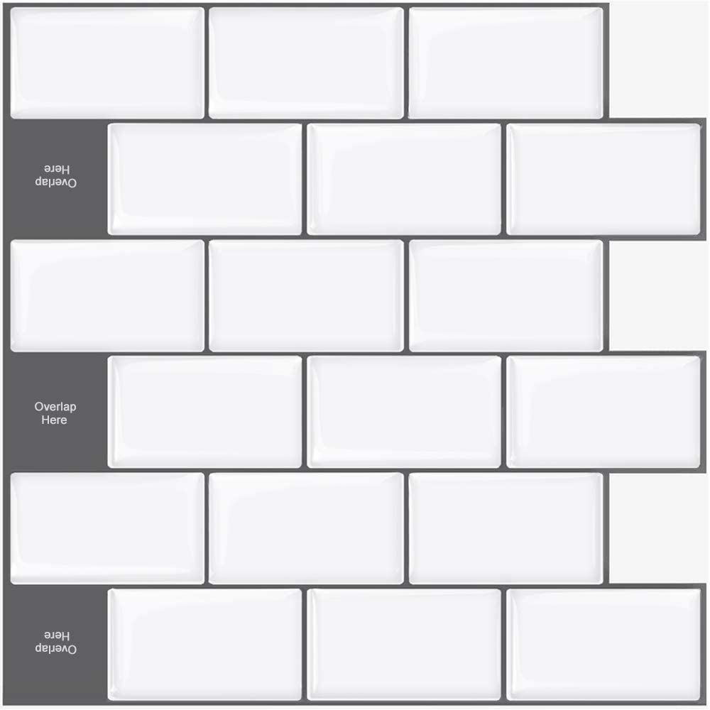 3D Home WaterproofPeel and Stick Subway Tile Backsplash Self-Adhesive Kitchen Backsplash Tiles, White: Default Title