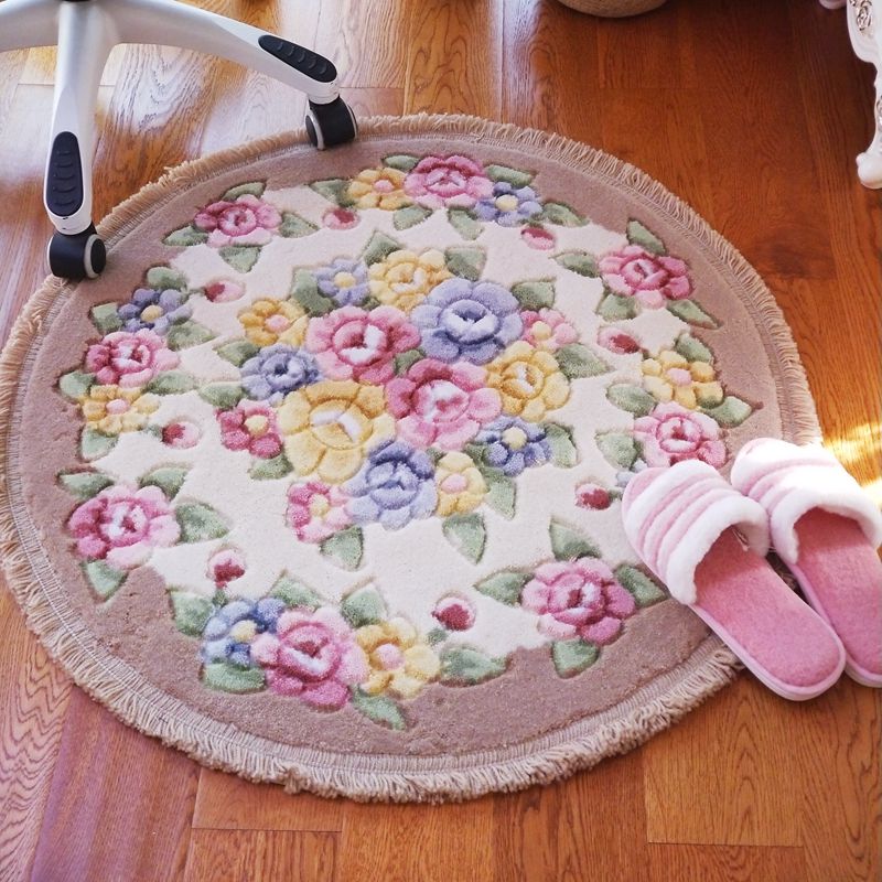 Rosa blomstertrykk rundt badeteppe dia 80cm sklisikker baderomsmatte for døråpning toilt soverom badematte teppe badeteppe