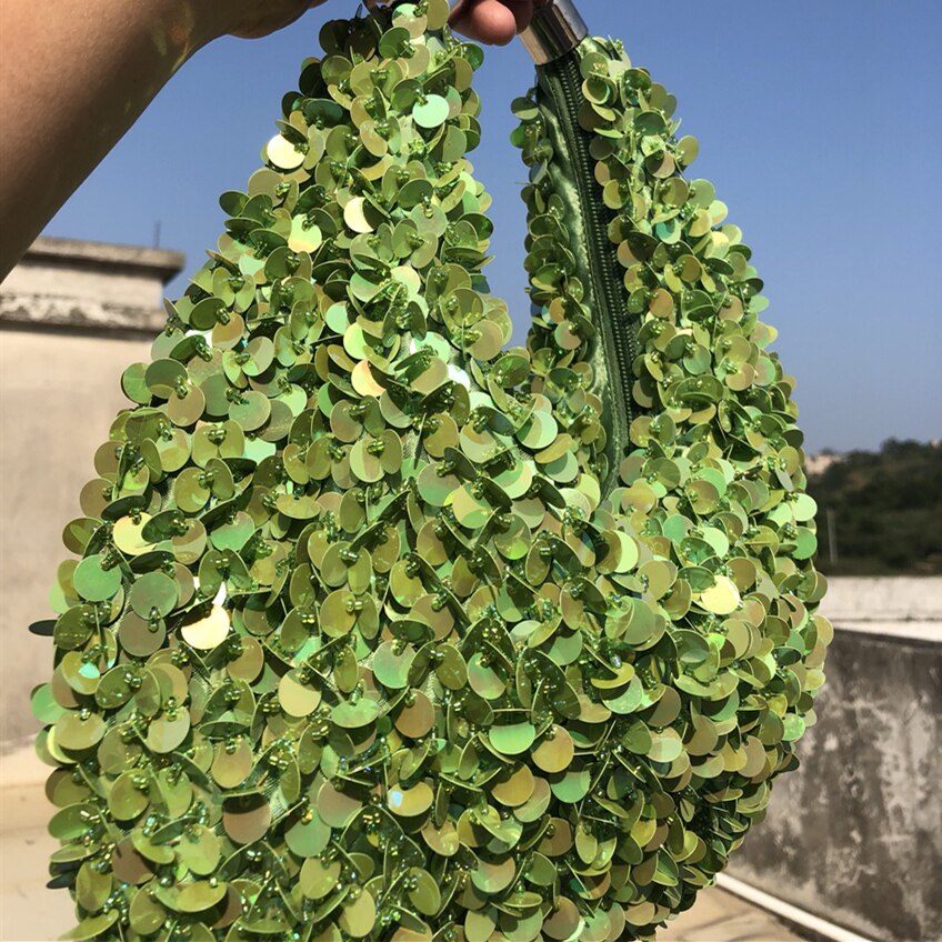 Bolso de charol con lentejuelas para mujer, bandolera de mano versátil informal de estilo coreano de alta gama