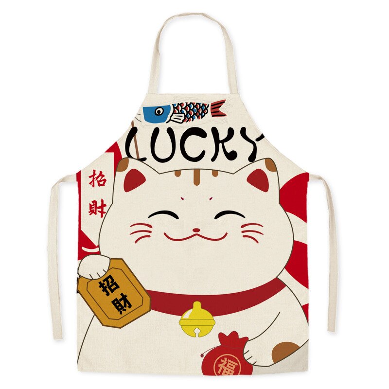 Japanese Karikatur Glücklich Katze Dekoration ärmellos Schürze Baumwolle Leinen- Küche Schürzen Frauen Heimat Kochen Backen Taille Lätzchen Schürze