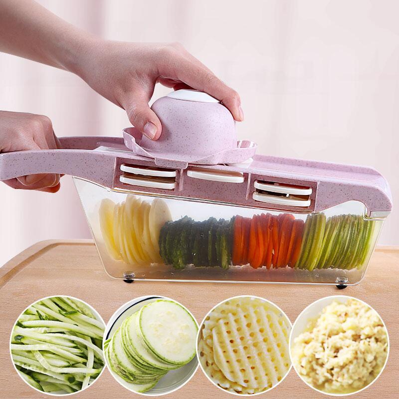 Picadora de verduras con contenedor, rebanador de alimentos, cebollas, patatas y ensaladas, utensilios de cocina, accesorios, artículos para el hogar: Pink CP03