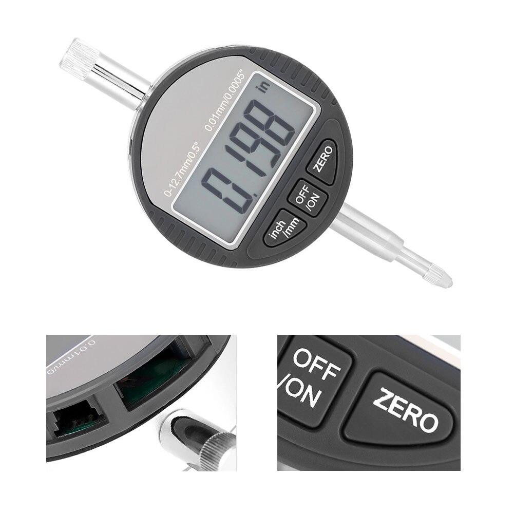 Digital Dial Indicator 0-12.7mm Electronic Gage Gauge Probe Tester Inch/Metric Precision Tool Black Clockwise Gage Gauge Tester