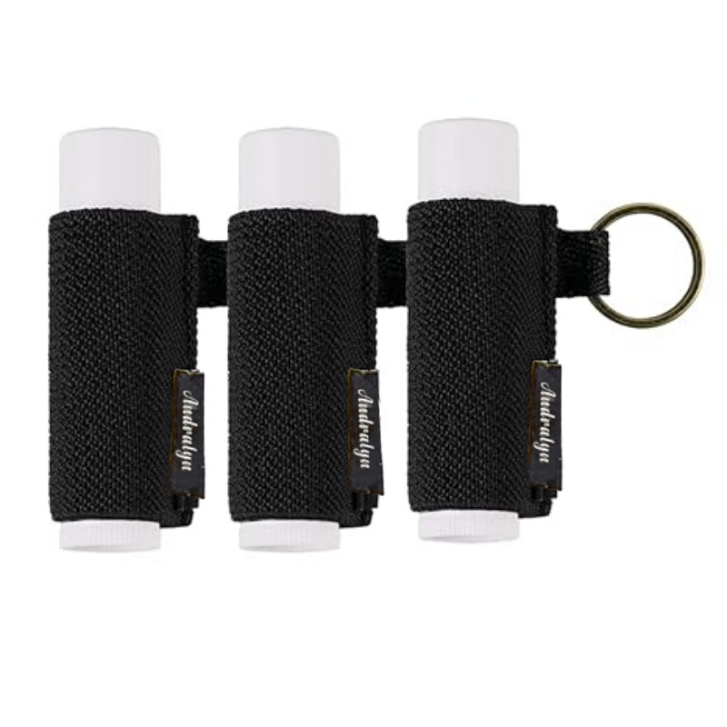 Soporte para bálsamo labial, llavero con Clip en funda para lápiz labial, funda para lápiz labial, llavero elástico de punto ajustado para bálsamo labial: Rojo