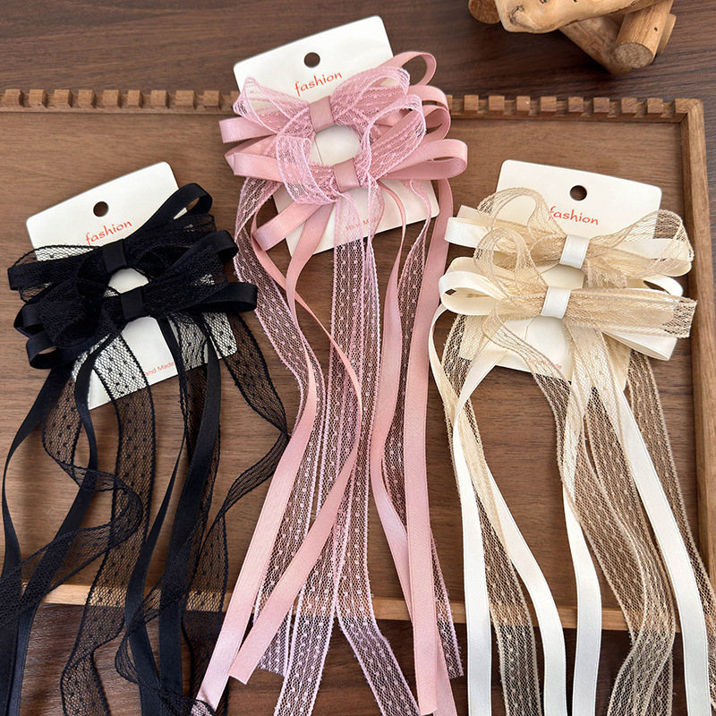 Pinza para el pelo con lazo de encaje coreano, horquillas de Cinta Larga, pasadores, diadema para mujeres y niñas, accesorios para el cabello dulces, joyería de boda