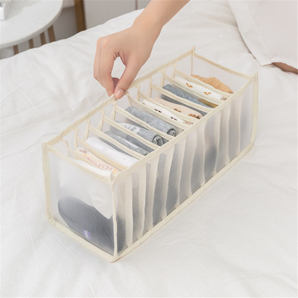 Boîte de rangement pliable en tissu pour chaussettes, Type tiroir, panier de rangement pour sous-vêtements, peut être lavé sans couvercle: Beige 11Grids