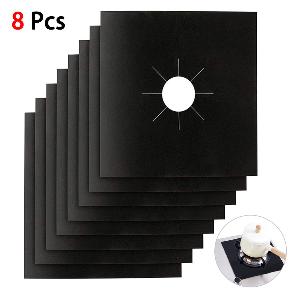 4/6/8 Pcs/Set Gasfornuis Protector Fornuis Cover Liner Schoon Mat Pad Keuken Gasfornuis Gasfornuis Protector keuken Accessoires: Black 8pcs