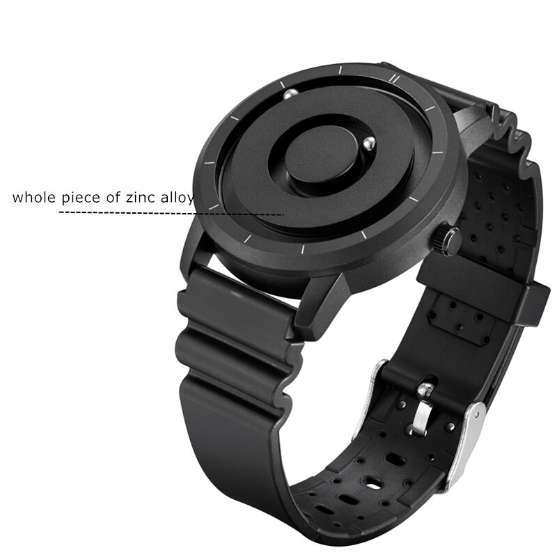 EUTOUR Innovative Black Sliver Magnet Magnetic Metal Multifunctional Watch Men's Sports Quartz Watch Cool Watch Male Reloj: Black Black