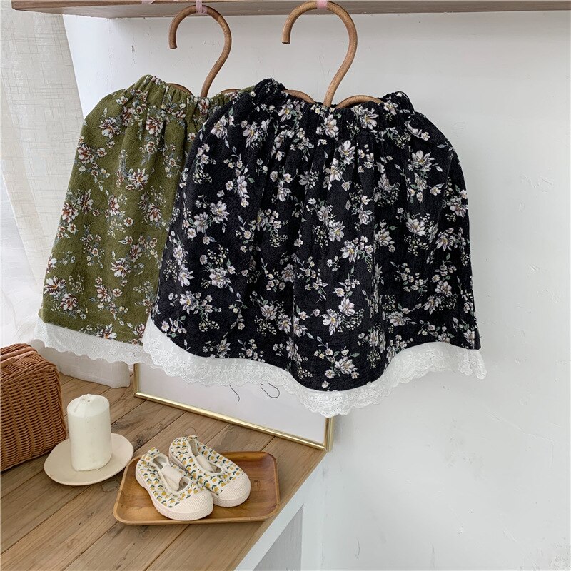 Flickor höstkjol bomull stil spets barn blommiga kjolar liten flicka prinsess kjol småbarn barn ledig tyg