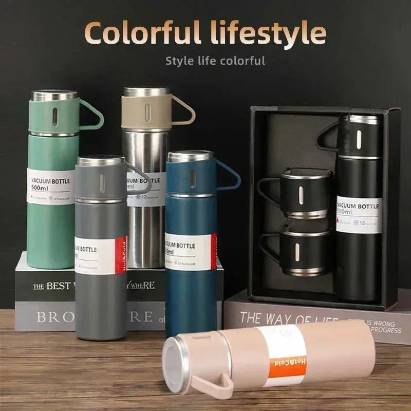 500ML 304 Stainless Steel Vacuum Insulated Bottle Set Office Business Style Coffee Mug Thermos Bottle Portable Flask Carafe