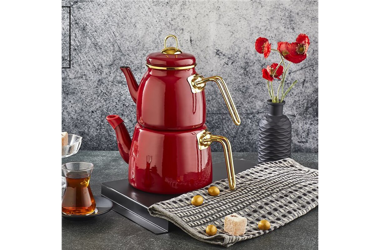 Ensemble de théière en émail rouge, classe Elite