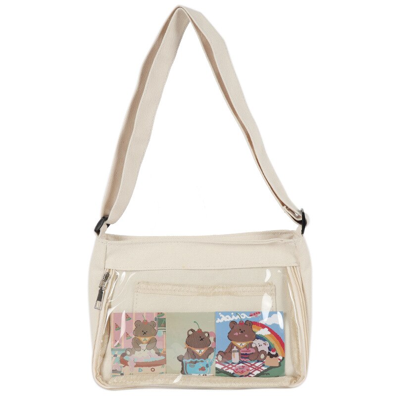 ita bag clear crossbody bag for teenager girls Japanese transparent Canvas little shoulder ita bag 4 colors lovely bag H217: white